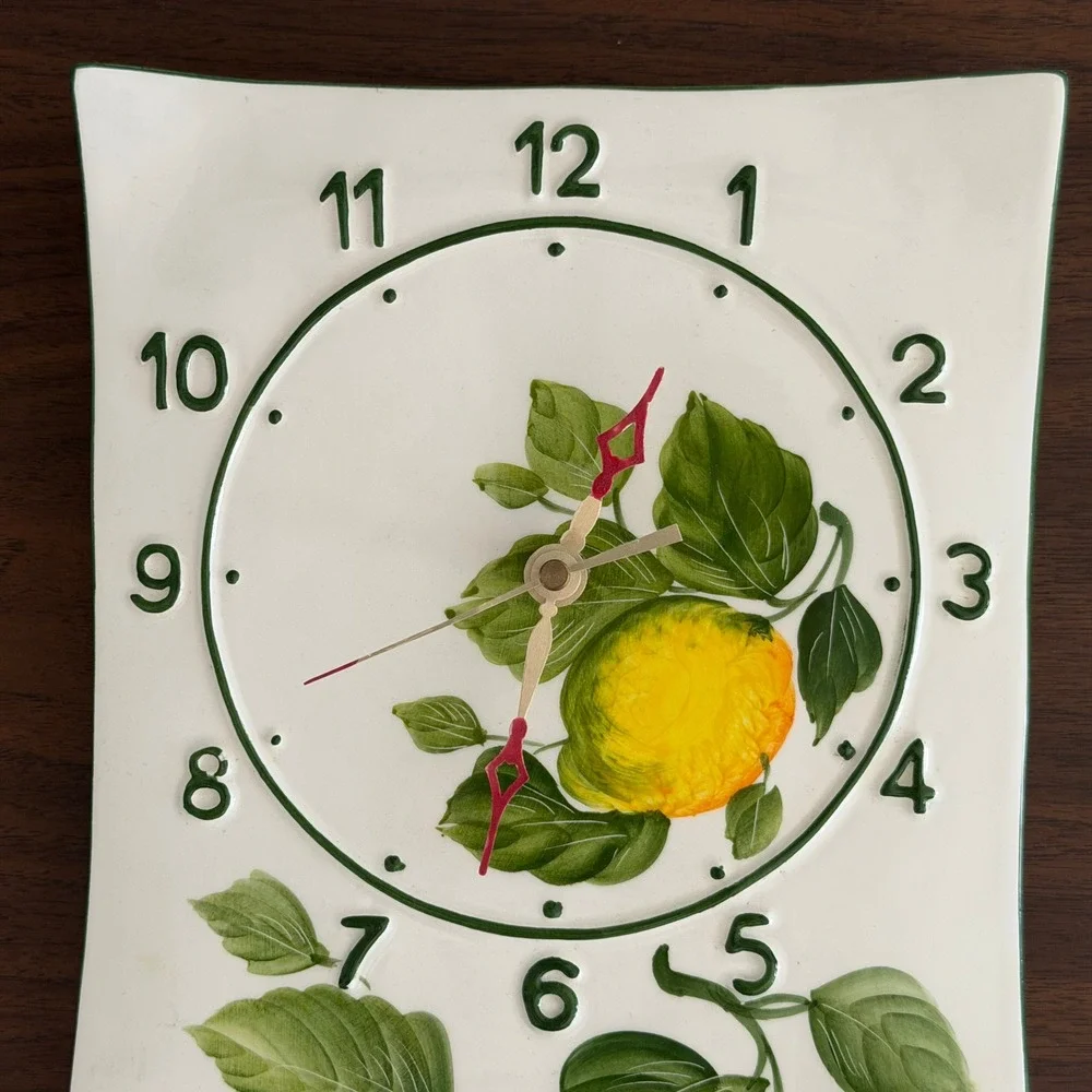 Vintage‎ Hand Painted Ceramic Wall Clock Lemons Signed Italy Amalfi 8x15
